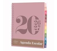 Rileys Agenda Escolar 2026-2027, Agenda Anillas 2026 con Planificador Diario Académica, Planner Universitaria para uso Escolares, Dietario tipo para Citas (20 × 15 cm, Rosa, Tipográfico, en español)