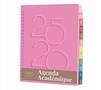 Rileys & Co Agenda semanal 2025, cuaderno de deberes, planificador escolar, calendario 2025 2026, julio 2025-junio 2026, agenda de notas, doble alambre, 20 x 15 cm, (rosa, decoración, en francés)