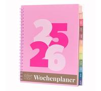 Rileys & Co Agenda semanal 2025, cuaderno de deberes, planificador escolar, calendario 2025 2026, julio 2025 - junio 2026, agenda de notas, doble alambre, 20 x 15 cm, color rosa, grueso, en alemán)