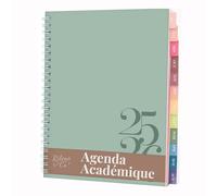 Rileys & Co Agenda semanal 2025, cuaderno de deberes, planificador escolar, calendario 2025 2026, julio 2025-junio 2026, agenda de notas, doble alambre, 20 x 15 cm, (verde, clásico, en francés)