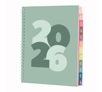 Rileys & Co Agenda semanal gruesa 2026, agenda anual semanal y mensual, enero a diciembre de 2026, cubierta flexible, páginas de notas, encuadernación de doble alambre, 20 x 15 cm, verde, alemán