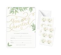 Rileys & Co Paquete de 50 tarjetas de invitación de boda con sobres, pegatinas incluidas, impresión de lámina dorada y diseño de hojas, 5 x 7 pulgadas