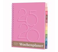 Rileys & Co Planificador semanal 2025, cuaderno de deberes, planificador escolar, calendario 2025 2026, julio 2025-junio 2026, agenda de notas, doble alambre, planificador de 20 x 15 cm, (rosa