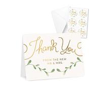 Rileys & Co Tarjetas de Agradecimiento para Boda | Detalles Boda para Invitados con Sobres y Pegatinas | Pack de 100 Tarjetas para Escribir Mensajes con Letras Doradas | Tarjetas de Gracias