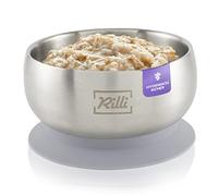 Rilli Cuenco con ventosa, para frutas o papillas, para bebé, de acero inoxidable con tapa de silicona, arnés antideslizante para bebé, moderno arnés con ventosa
