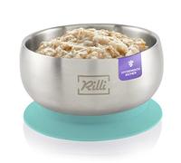 Rilli Cuenco de ventosa | cuenco de fruta o papilla para bebé | cuenco de acero inoxidable con tapa de silicona | vajilla antideslizante para bebé con ventosa para bebé (menta)