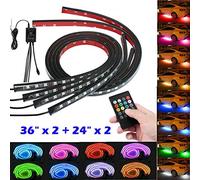 Riloer Barra de luz LED ambiental para automóvil de 12 V, kit de tira de luces de control de música exterior de 4 piezas, tubo de automóvil SMD5050 impermeable debajo de las lámparas del cuerpo