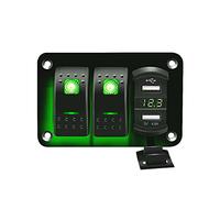 Riloer Panel de interruptor de combinación de 2 bandas, 12 V/24 V, panel de control de interruptor basculante de encendido y apagado con enchufe USB doble, con luz LED azul/rojo/verde