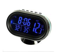 Riloer Termómetro Digital de Coche Voltímetro Monitor Reloj, 180° Ajustable Encendedor de Coche Reloj LCD, con Hora Voltímetro Pantalla de Temperatura y Luz de Fondo