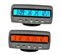 Riloer Termómetro digital para coche, voltímetro y reloj, multifunción, LCD, termómetro digital para coche, color naranja y azul