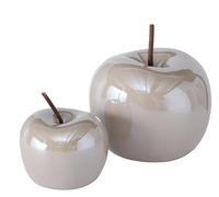 RiloStore 2 manzanas decorativas gris claro 12 cm y 8 cm manzana decorativa fruta b480 frutas manzanas objeto decorativo frutas cerámica naturaleza muerta decoración otoño