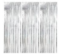 Riloventa 3 Piezas Cortinas de Flecos, Cortina Decoracion Fiesta con Serpentinas, Streamers Metálicas de Aluminio, para Banquete, Cumpleaños, Boda, Fiesta de Navidad, Halloween, 1X 2.5m, Plata