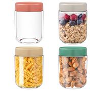 Riloventa 4 Piezas 500 ml Tarros de Cristal con Tapa, Frascos de Vidrio, Botes Hermeticos Cristal, Tarro Vasos Yogurtera, Overnight Oats Jar, para Avena Durante la Noche, Yogur, Mermelada, Miel