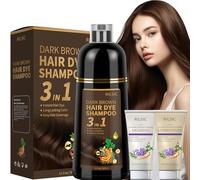 RILSIC Champú Tinte Pelo, 500 ml Hair Dye Shampoo 3 en 1 Cubre Canas & 50 ml Champu & 50 ml Acondicionador, Champú Tinte Instantáneo, Cobertura de Cubre Canas En Minutos (Castaño Oscuro, 600 ml)