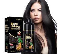 RILSIC Hair Dye Shampoo 3 en 1 Cubre Canas, 500ML Black Hair Dye Shampoo 3 en 1,Hair Color, Champú Color Tinte Pelo Barba Champu Canas Instantáneo,Cobertura De Canas En En Minutos para Hombres Mujeres