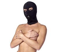 Rimba Bondage Play Máscara de cabeza elástica con mordaza para la boca Negro Ø 45 mm