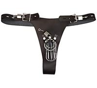 Rimba Bondage Play Ropa interior de castidad de cuero con candados y jaula para el pene Negro One Size