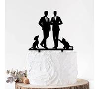 Rimego Decoración para tarta de novio y novio, gay, boda gay, 2 novios con perro y gato, decoración para tartas de boda, regalo para parejas gay, hombres, decoración de aniversario