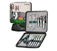 RIMEI Juego de manicura y pedicura, 12 piezas de acero inoxidable para el cuidado de las uñas, kit de aseo, kit profesional de uñas con lujoso estuche de cuero estilo panda