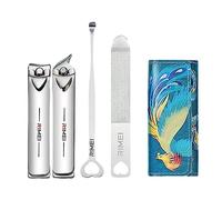 RIMEI Juego de manicura y pedicura, 4 piezas de cortaúñas de acero inoxidable, kit de aseo, kit de cuidado de uñas de tamaño de viaje con lujoso estuche con estampado de Phoenix