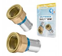 Rimex - Acoplamiento de presión PEX 16 x 1/2 pulgadas, rosca interior, manguito para conexión a presión, latón, resistente a la corrosión, para instalaciones de agua potable y calefacción, compatible