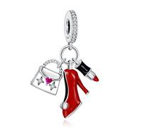 Rimgoris 925 colgantes de plata esterlina de encanto para las mujeres pulseras de lápiz labial bolsa de tacones altos 3 piezas 5A Cubic Zirconia Valentín Día de la Madre de regalo para las mujeres