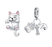 Rimgoris Abalorio de Plata de Ley 925 para Mujer, Pulseras, Collar, Serie Animal, Colgante de Hueso de Gato, Regalo, Paquete de 2