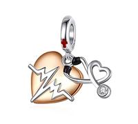 Rimgoris Charm Pandora Enfermera Corazón Electrocardiograma Regalo Día de la Madre Compatible con Pulseras Pandora Moments | Detalle para Mamá Enfermera