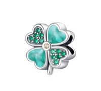Rimgoris Charm Pandora Trébol de Cuatro Hojas con Esmalte Verde | Regalo Día de la Madre Compatible con Pulseras Pandora Moments | Detalle de Suerte para Mamá