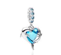 Rimgoris Colgantes de Abalorios Blue Murano Glass Dolphins Dangle Charms Originales Plata de Ley 925 con Circonita Cúbica para Pandora & Europeo Pulseras Brazaletes Collares para Mujer