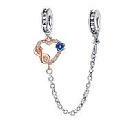 Rimgoris Plata de ley 925 Charm para mujeres pulseras collar Cadena de seguridad para las mujeres pulseras collar Infinito Corazón de la Familia Flor de dos tonos