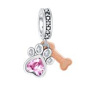 Rimgoris Plata de ley 925 Charm para mujeres pulseras collar Dos tonos Sweet Paw & Bone Dangle Charms Mujeres Pulsera Charm