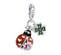 Rimgoris Plata de ley 925 Charm para mujeres pulseras collar Mariquita Trébol de la Suerte Colgante Dije para Pulsera Collar