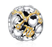 Rimgoris Plata de ley 925 Charm para mujeres pulseras collar Signo del Zodiaco Dos Tonos Abalorios Calados para Chicas Virgo