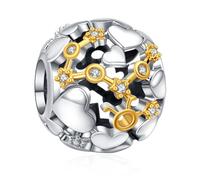 Rimgoris Plata de ley 925 Charm para mujeres pulseras collar Signo del Zodiaco Dos Tonos Abalorios Calados Mujer Tauro