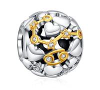 Rimgoris Plata de ley 925 Charm para mujeres pulseras collar Signo del zodiaco en dos tonos Abalorios calados para chicas Cáncer