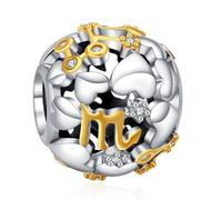 Rimgoris Plata de ley 925 Charm para mujeres pulseras collar Signo del Zodiaco en Dos Tonos Abalorios Calados para Mujer Escorpio