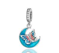 Rimgoris Pulsera de plata de ley 925 para mujer, collar con colgante de luna y mariposa, abalorio para el Día de la Madre con circonitas.