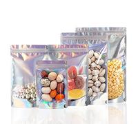 Rimiko 100 Piezas Bolsa Ziploc de Holográfico de Pie, Bolsa de Embalaje Resellable de Aluminio, Bolsa de Mylar con Cierre para Almacenamiento de Alimentos, Granos Café, Dulces (16x24cm)