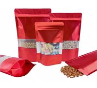 Rimiko 100 Piezas Bolsa Ziploc de Pie con Ventana, Bolsa de Embalaje Resellable de Aluminio, Bolsa de Mylar con Cierre para Almacenamiento de Alimentos, Granos Café, Dulces (Rojo,16x24cm)