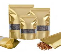 Rimiko 100 Piezas Bolsa Ziploc de Pie con Ventana, Bolsa de Embalaje Resellable de Aluminio, Bolsa de Mylar con Cierre para Almacenamiento de Alimentos, Granos Café, Dulces (Dorado,16x24cm)