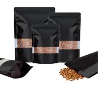 Rimiko 50 Piezas Bolsa Ziploc de Pie con Ventana, Bolsa de Embalaje Resellable de Aluminio, Bolsa de Mylar con Cierre para Almacenamiento de Alimentos, Granos Café, Dulces (Negro,15x22cm)