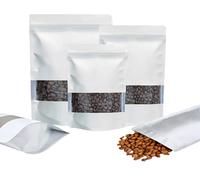 Rimiko 50 Piezas Bolsa Ziploc de Pie con Ventana, Bolsa de Embalaje Resellable de Aluminio, Bolsa de Mylar con Cierre para Almacenamiento de Alimentos, Granos Café, Dulces (Blanco,10x15cm)