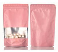 Rimiko 50 Piezas Bolsa Ziploc de Pie con Ventana, Bolsa de Embalaje Resellable de Aluminio, Bolsa de Mylar con Cierre para Almacenamiento de Alimentos, Granos Café, Dulces (Rosa,10x15cm)