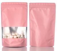 Rimiko 50 Piezas Bolsa Ziploc de Pie con Ventana, Bolsa de Embalaje Resellable de Aluminio, Bolsa de Mylar con Cierre para Almacenamiento de Alimentos, Granos Café, Dulces (Rosa,12x20cm)