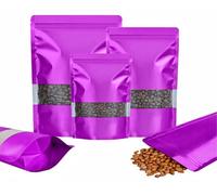 Rimiko 50 Piezas Bolsa Ziploc de Pie con Ventana, Bolsa de Embalaje Resellable de Aluminio, Bolsa de Mylar con Cierre para Almacenamiento de Alimentos, Granos Café, Dulces (Violeta,10x15 cm)