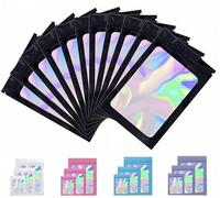 Rimiko 50 Piezas de Bolsa Aluminio Resellable, Bolsa Mylar Hermética para Alimentos, Bolsas Planas Ziplock con Ventana Transparente para el Embalaje de Productos (Negro y Holográfico, 16x24cm)