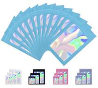 Rimiko 50 Piezas de Bolsa de Resellable de Aluminio, Bolsa de Mylar Ziplock Reutilizable, Bolsa Plana Alimentos con Cierre a Prueba de Olor con Ventana Transparente (Azul y Holográfico, 8x13cm)