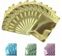 Rimiko 50 Piezas de Bolsas Aluminio Resellables, Bolsas Mylar Transparente para Alimentos, Bolsa Zip Hermética para Embalaje del Producto, Venta al por Menor (Amarillo Metálico, 8x13cm)