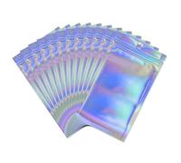 Rimiko 50 Piezas de Bolsas Holográficas de Aluminio Resellables, Bolsas Mylar Herméticas para Alimentos, Bolsas Planas con Cierre Zip para el Embalaje de Productos (Holográfico, 16x24cm)
